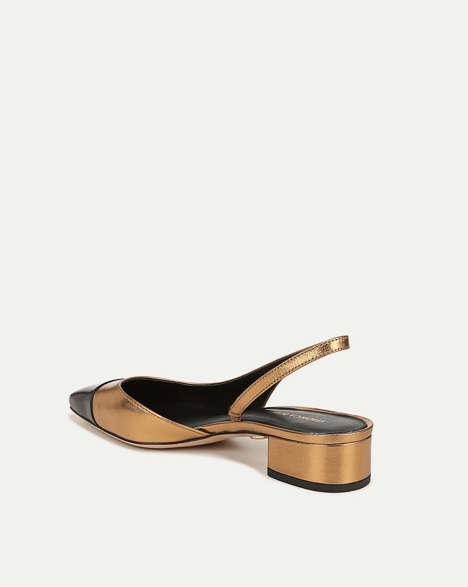Veronica Beard | Cecile Cap-Toe Leather Slingback Gold/Black