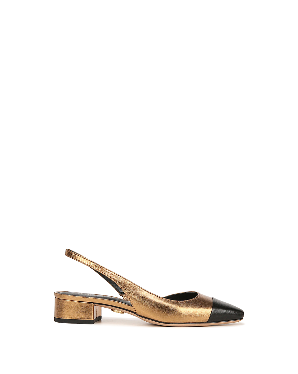 Veronica Beard | Cecile Cap-Toe Leather Slingback Gold/Black
