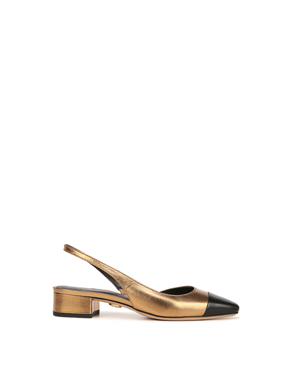 Veronica Beard | Cecile Cap-Toe Leather Slingback Gold/Black