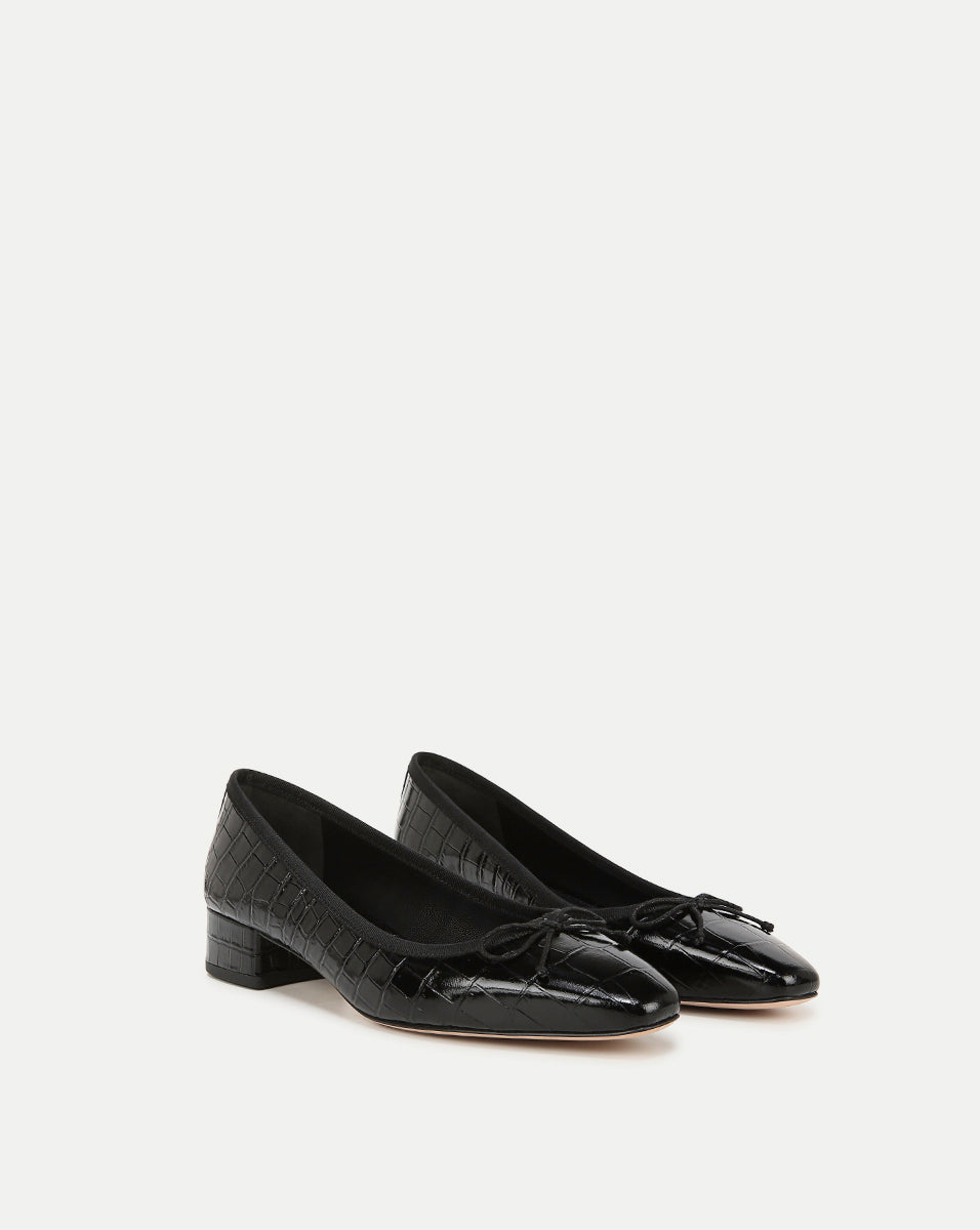 Veronica Beard | Cecile Croc-Embossed Ballet Pump in Black Black Croc