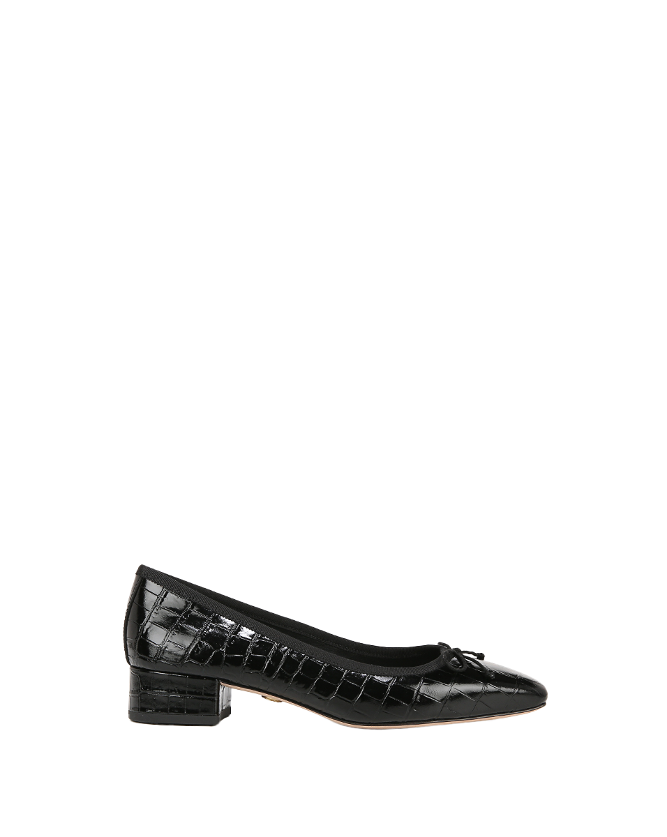 Veronica Beard | Cecile Croc-Embossed Ballet Pump in Black Black Croc