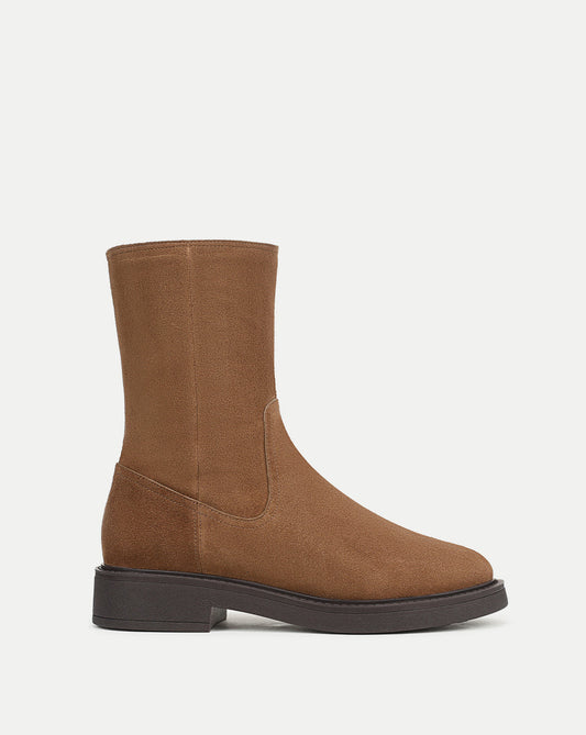Veronica Beard | Creswell Shearling Mid-Calf Boot in Tan Suede Hazelwood