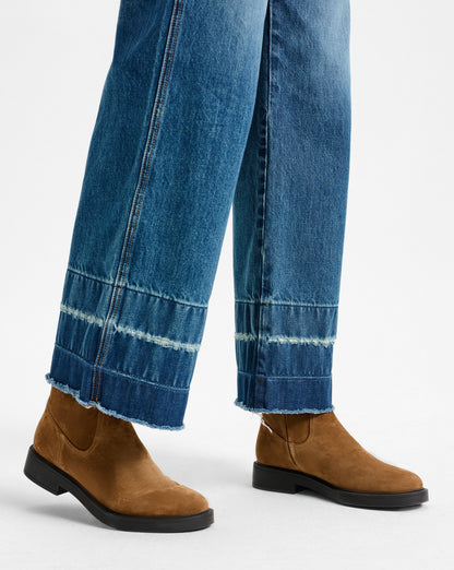 Veronica Beard | Creswell Shearling Mid-Calf Boot in Tan Suede Hazelwood