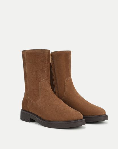 Veronica Beard | Creswell Shearling Mid-Calf Boot in Tan Suede Hazelwood