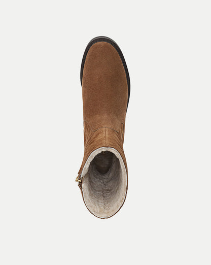 Veronica Beard | Creswell Shearling Mid-Calf Boot in Tan Suede Hazelwood
