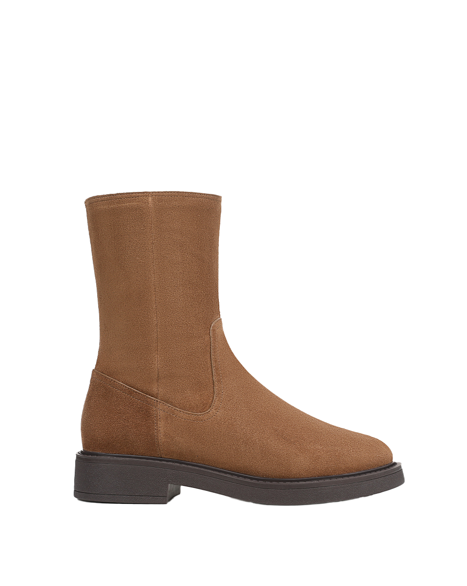 Veronica Beard | Creswell Shearling Mid-Calf Boot in Tan Suede Hazelwood