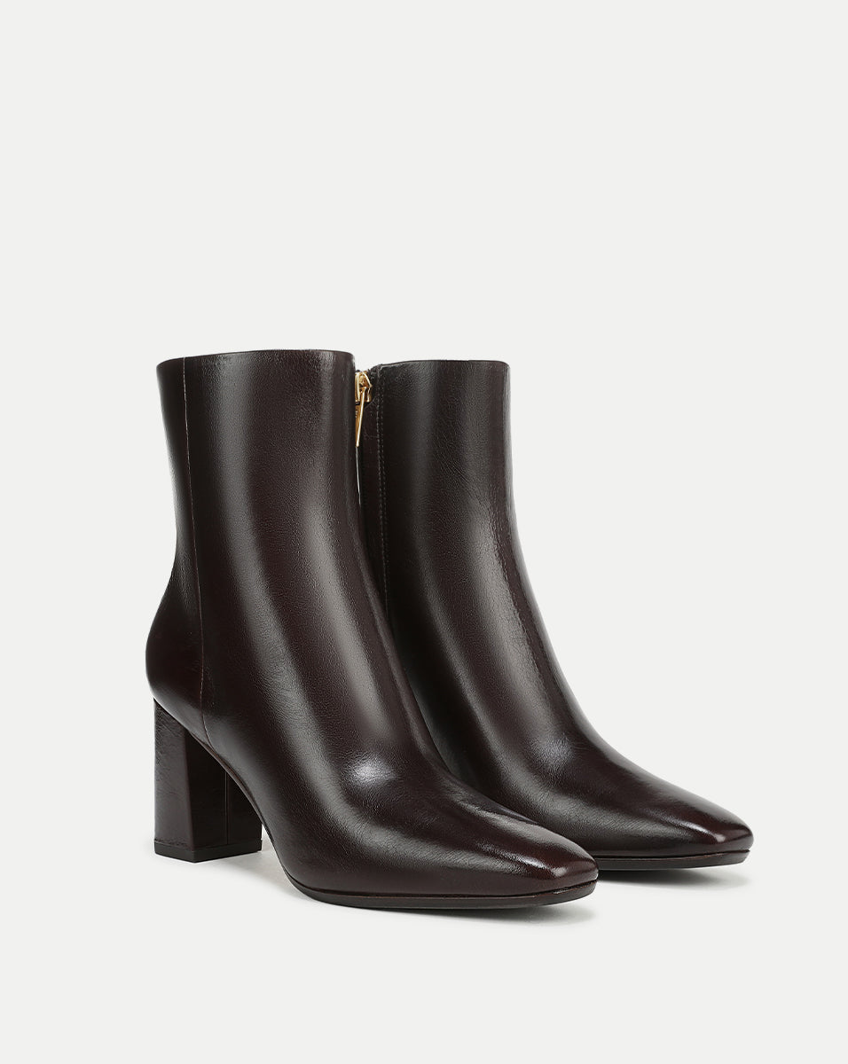 Veronica Beard | Cera Leather Ankle Boot in Burgundy Dark Raisin