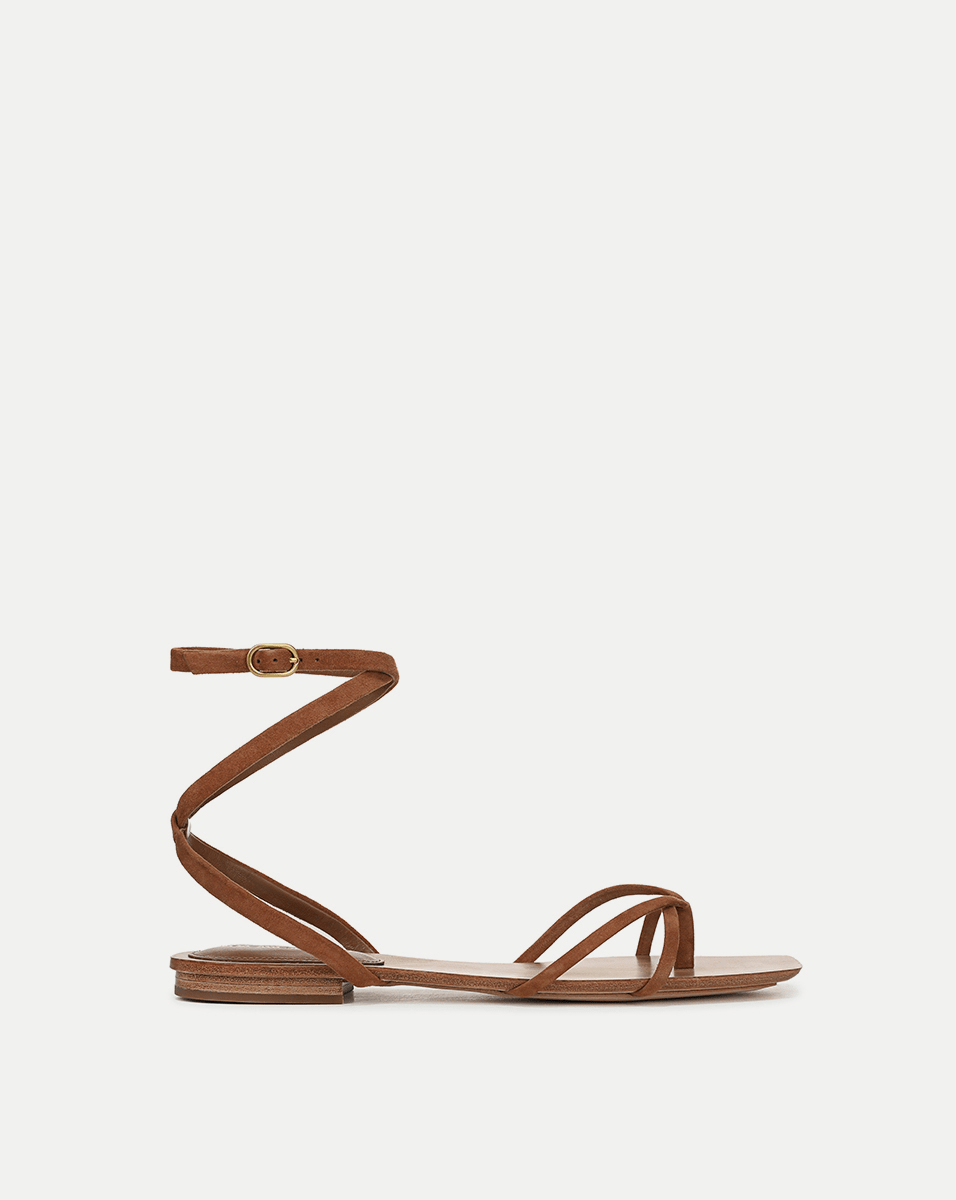 Veronica Beard | Allegra Suede Ankle-Wrap Sandal in Brown Hazelwood