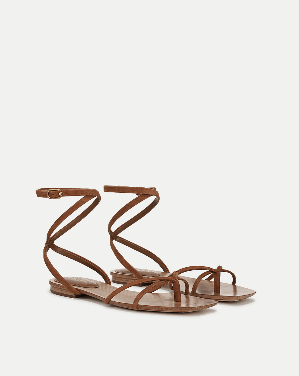 Veronica Beard | Allegra Suede Ankle-Wrap Sandal in Brown Hazelwood