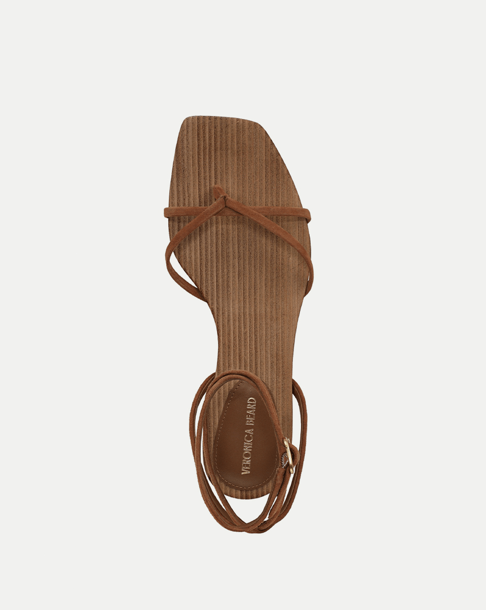 Veronica Beard | Allegra Suede Ankle-Wrap Sandal in Brown Hazelwood
