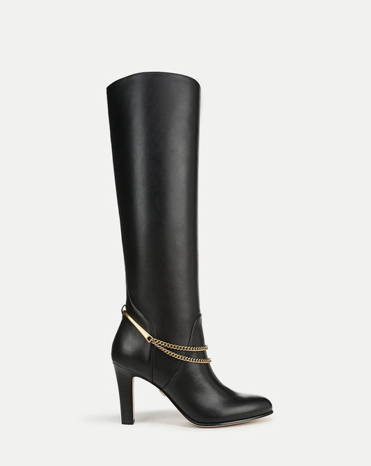 Veronica Beard | Tarian Tall Chain Boot in Black Leather Black