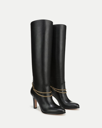 Veronica Beard | Tarian Tall Chain Boot in Black Leather Black