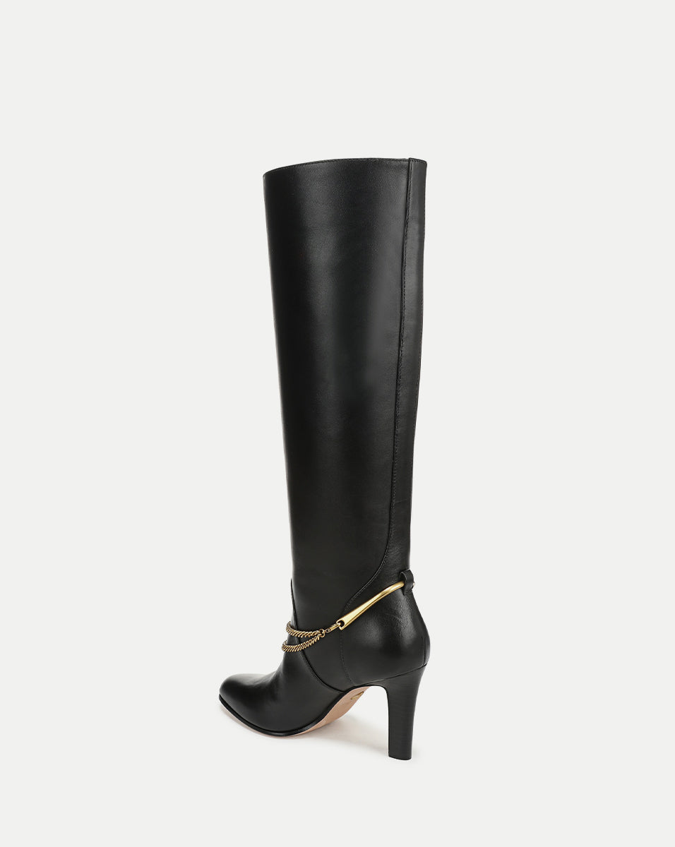Veronica Beard | Tarian Tall Chain Boot in Black Leather Black