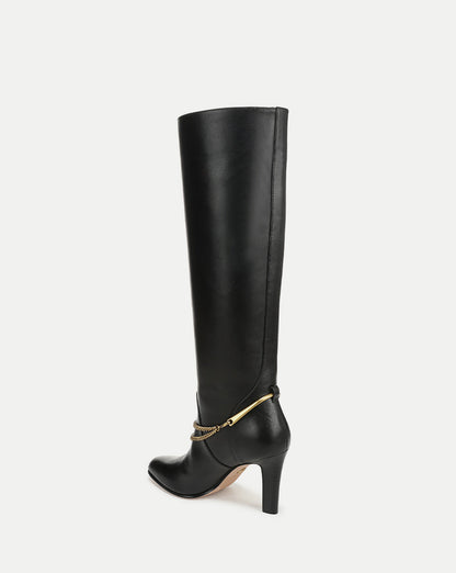 Veronica Beard | Tarian Tall Chain Boot in Black Leather Black