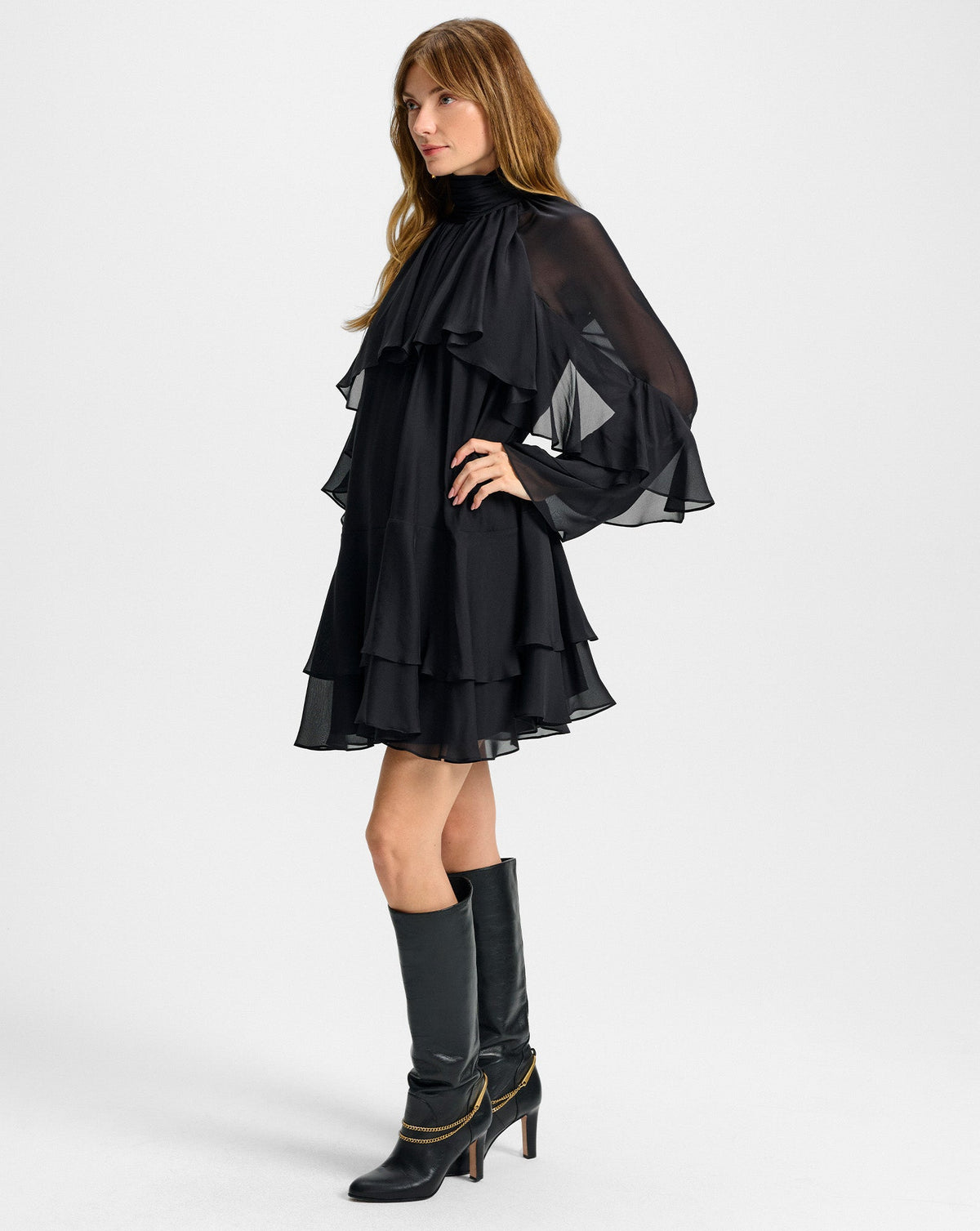 Veronica Beard | Tarian Tall Chain Boot in Black Leather Black