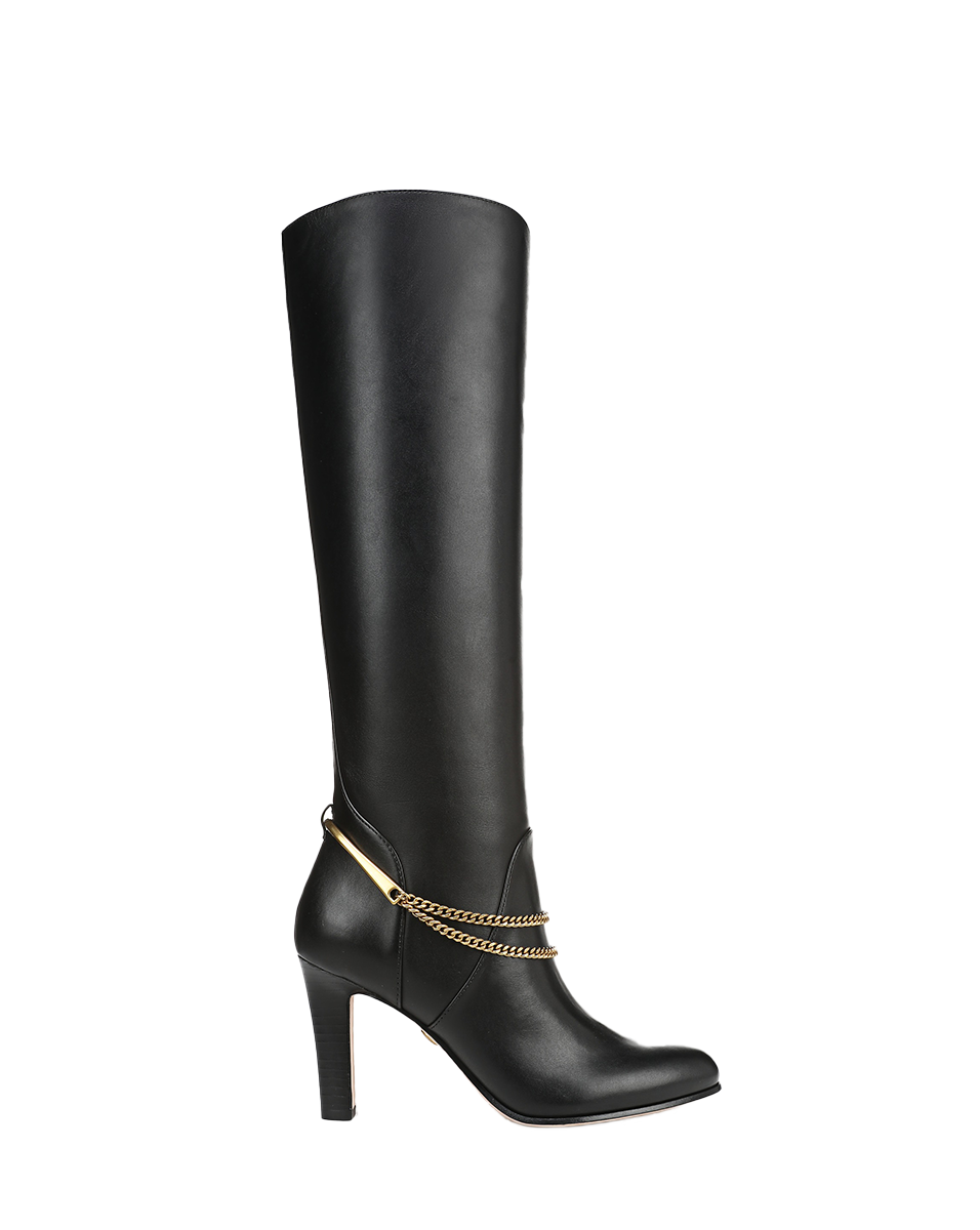 Veronica Beard | Tarian Tall Chain Boot in Black Leather Black