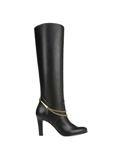 Veronica Beard | Tarian Tall Chain Boot in Black Leather Black