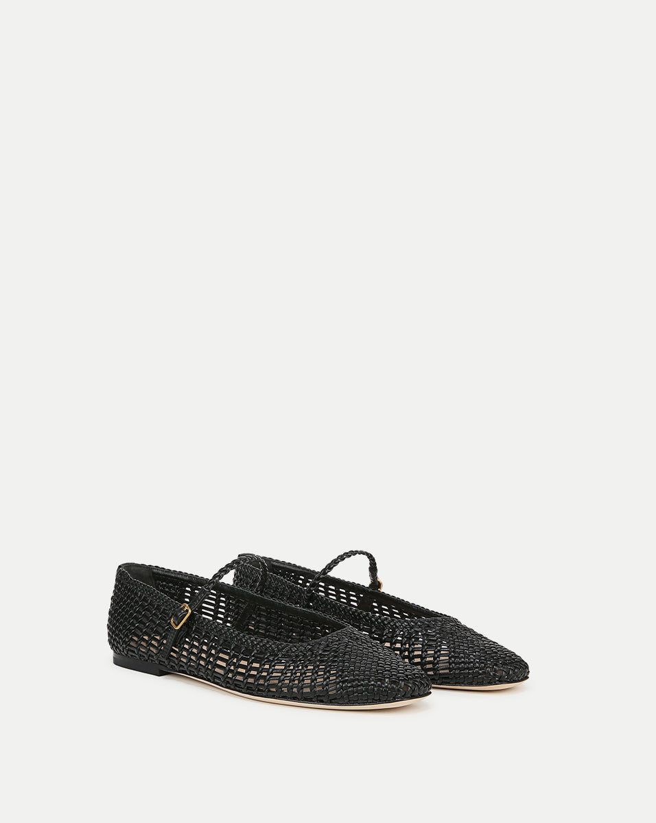 Veronica Beard | Ellie Woven-Leather Flat in Black Black