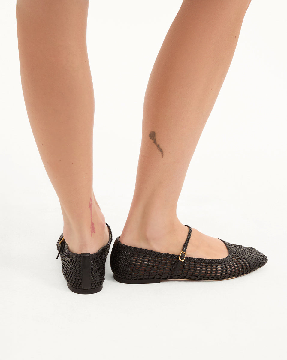 Veronica Beard | Ellie Woven-Leather Flat in Black Black