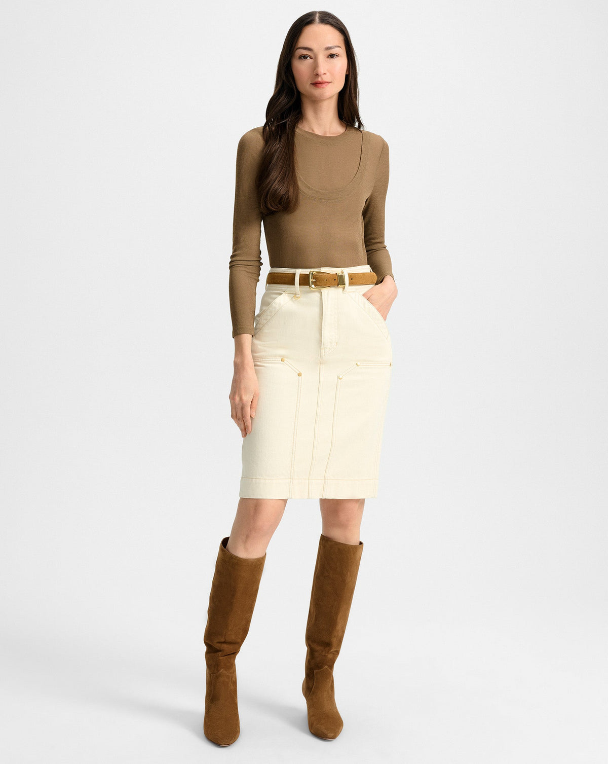 Veronica Beard | Kinna Tall Boot in Tan Suede Hazelwood