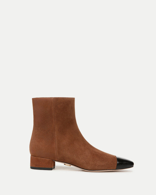 Veronica Beard | Cecile Suede Cap-Toe Bootie in Cedar/Black Cedar/Black