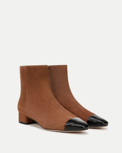 Veronica Beard | Cecile Suede Cap-Toe Bootie in Cedar/Black Cedar/Black