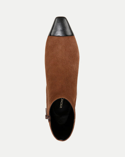 Veronica Beard | Cecile Suede Cap-Toe Bootie in Cedar/Black Cedar/Black