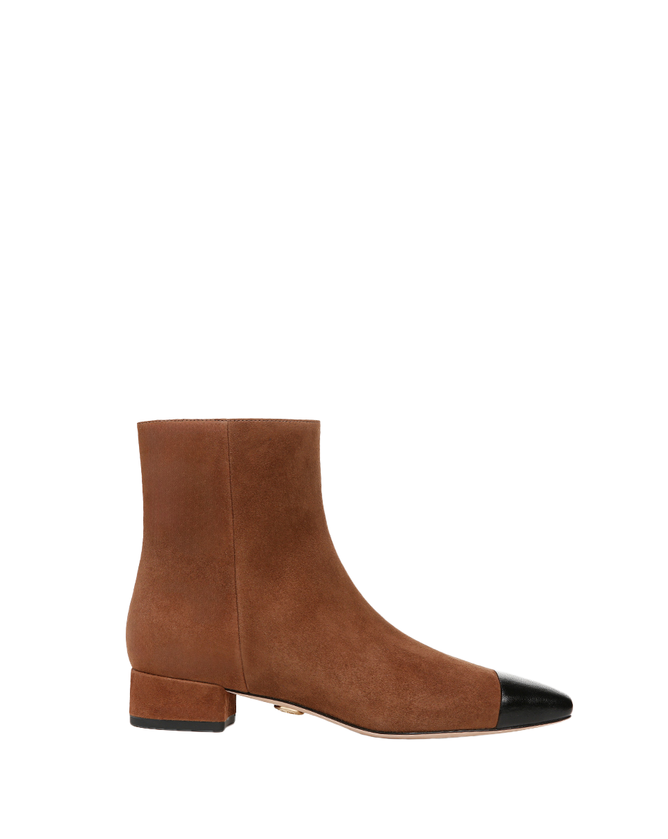 Veronica Beard | Cecile Suede Cap-Toe Bootie in Cedar/Black Cedar/Black