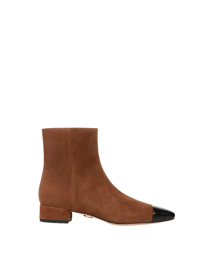 Veronica Beard | Cecile Suede Cap-Toe Bootie in Cedar/Black Cedar/Black