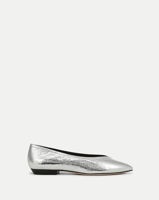 Veronica Beard | Bancroft Metallic Flat in Silver Silver
