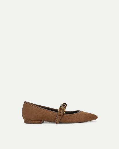 Veronica Beard | Selene Embellished Flat in Brown Hazelwood