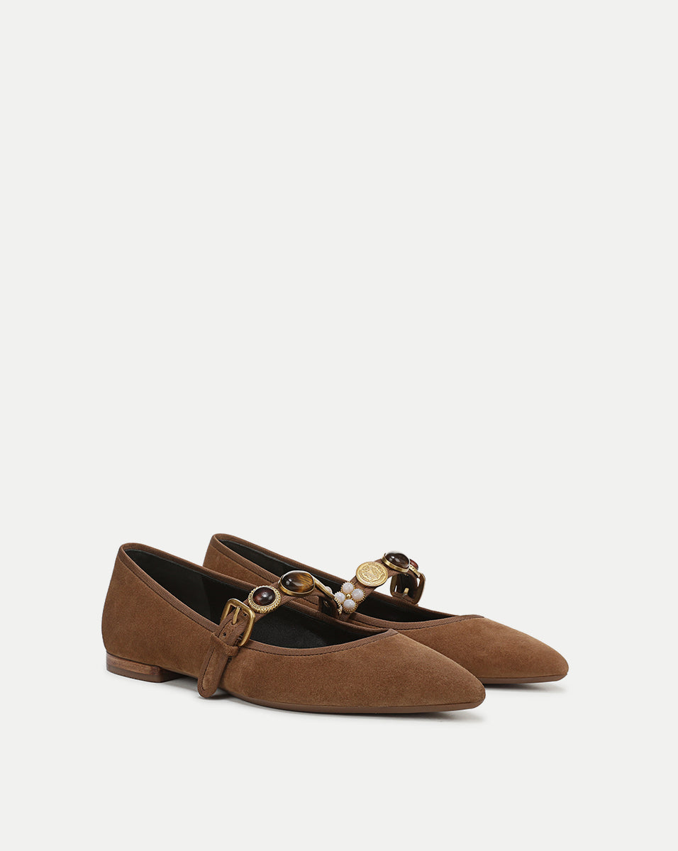 Veronica Beard | Selene Embellished Flat in Brown Hazelwood