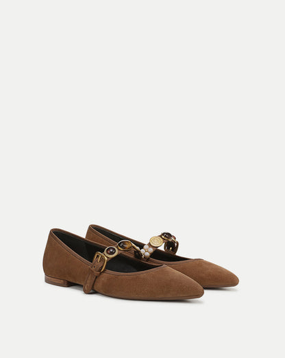 Veronica Beard | Selene Embellished Flat in Brown Hazelwood