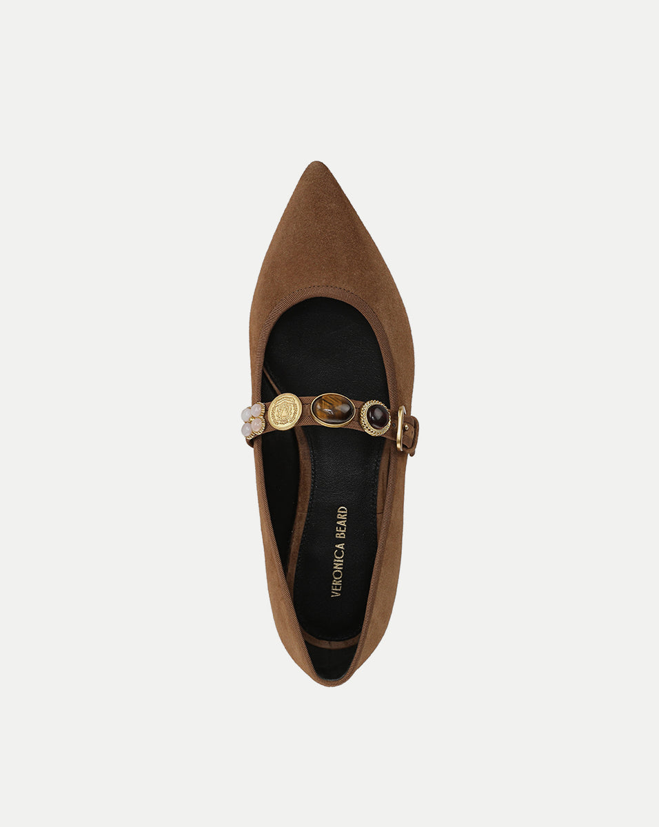 Veronica Beard | Selene Embellished Flat in Brown Hazelwood