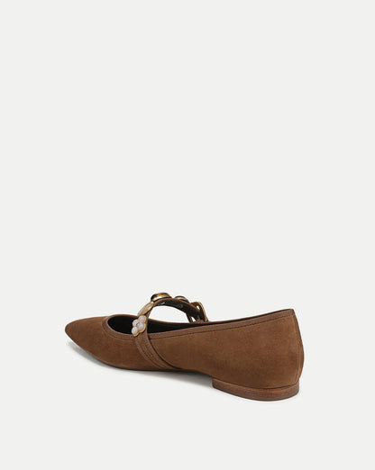 Veronica Beard | Selene Embellished Flat in Brown Hazelwood