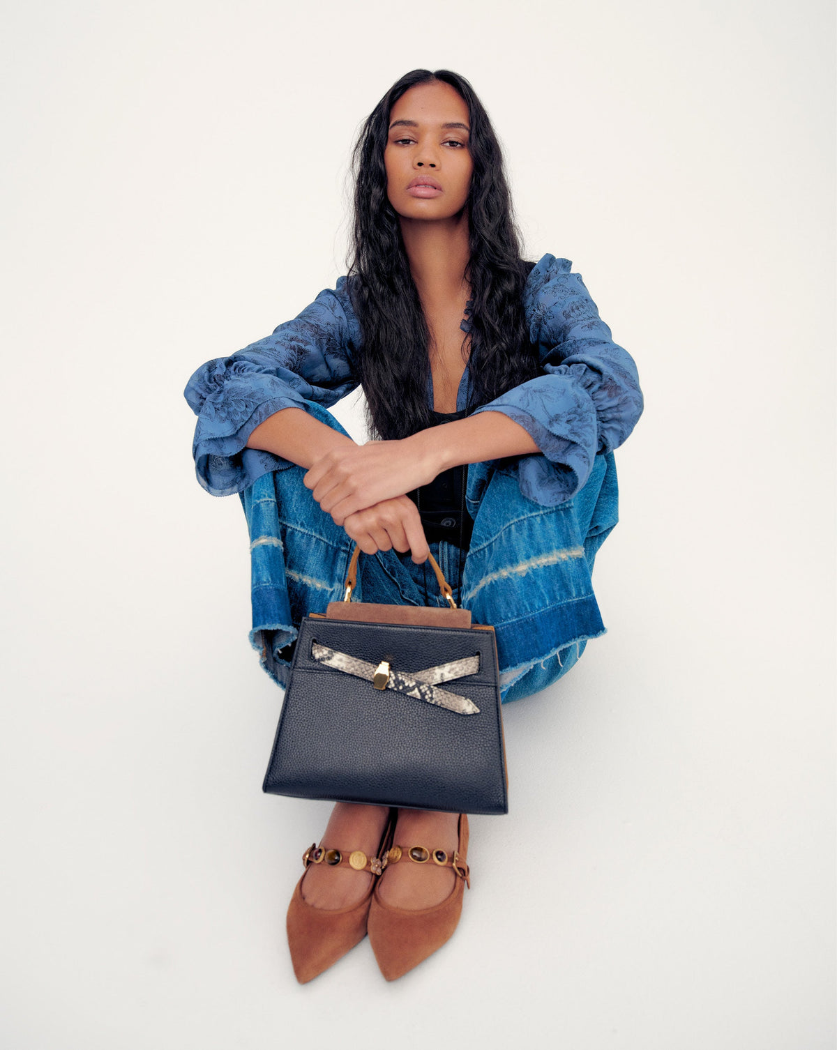 Veronica Beard | Selene Embellished Flat in Brown Hazelwood