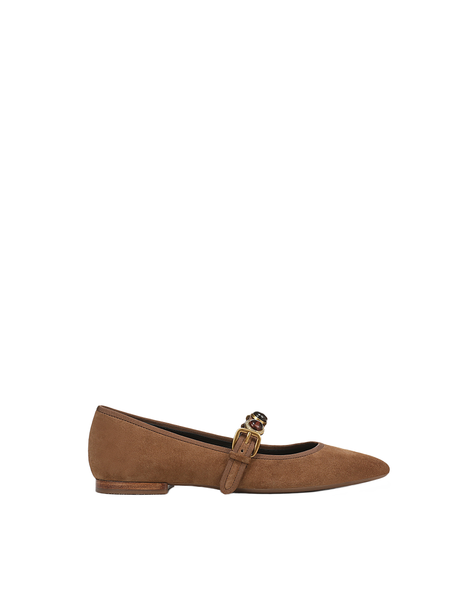Veronica Beard | Selene Embellished Flat in Brown Hazelwood