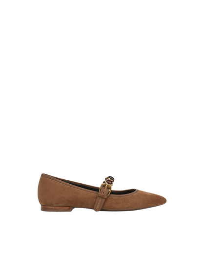 Veronica Beard | Selene Embellished Flat in Brown Hazelwood