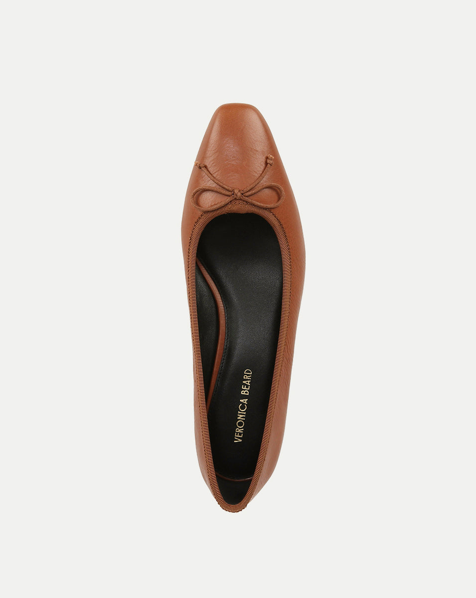 Veronica Beard | Cecile Leather Ballet Pump Caramel