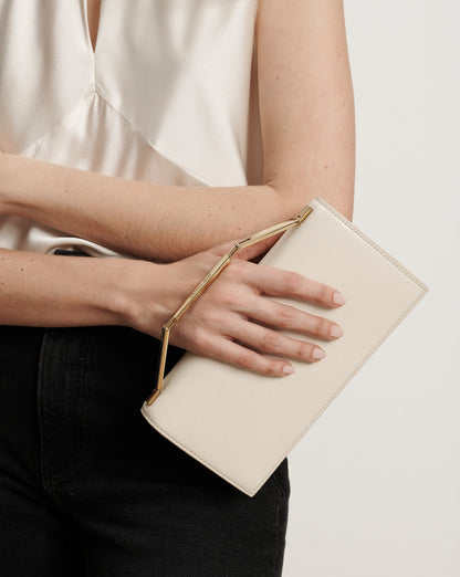 Veronica Beard | Barre Leather Clutch in Off-White Ecru Ecru