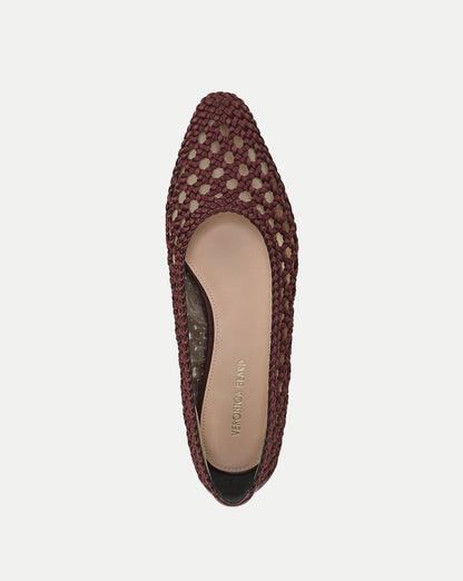 Veronica Beard | Cienna Woven Satin Ballet Flat in Burgundy Pinot Noir Pinot Noir