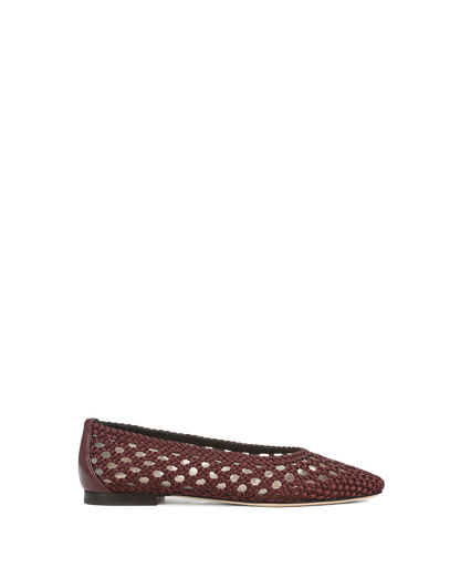 Veronica Beard | Cienna Woven Satin Ballet Flat in Burgundy Pinot Noir Pinot Noir