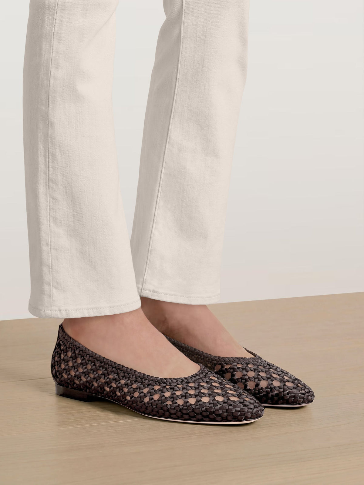 Veronica Beard | Cienna Woven Satin Flat in Espresso Brown Espresso