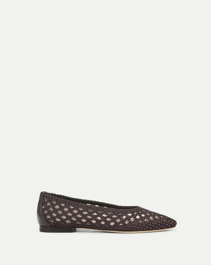 Veronica Beard | Cienna Woven Satin Flat in Espresso Brown Espresso