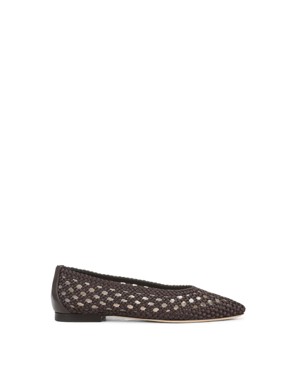 Veronica Beard | Cienna Woven Satin Flat in Espresso Brown Espresso