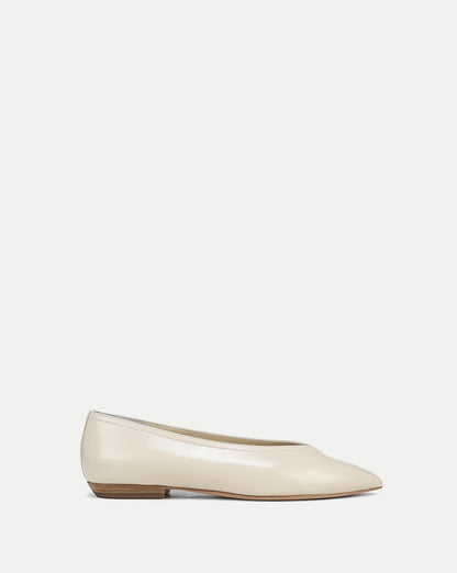 Veronica Beard | Bancroft Leather Ballet Flat in White Limestone Ivory