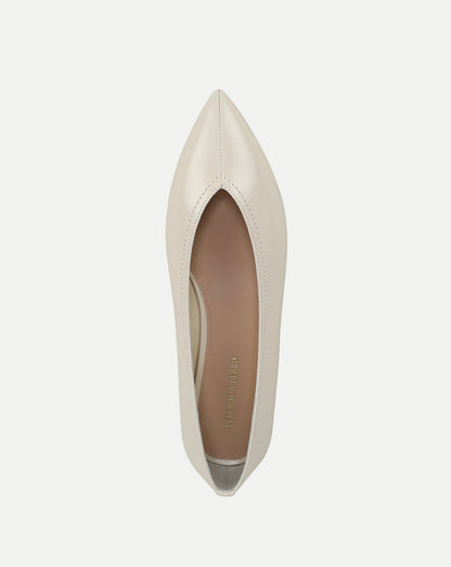 Veronica Beard | Bancroft Leather Ballet Flat in White Limestone Ivory