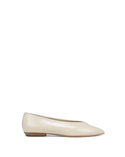Veronica Beard | Bancroft Leather Ballet Flat in White Limestone Ivory