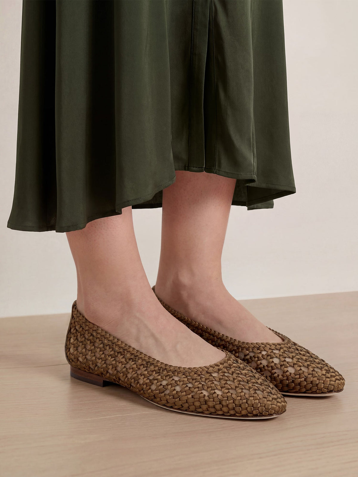 Veronica Beard | Cienna Woven Satin Flat in Chestnut Brown Chestnut