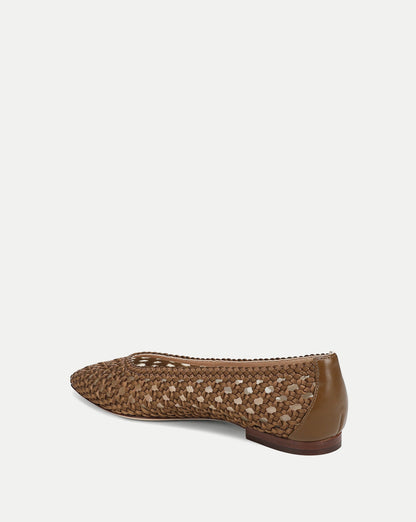 Veronica Beard | Cienna Woven Satin Flat in Chestnut Brown Chestnut